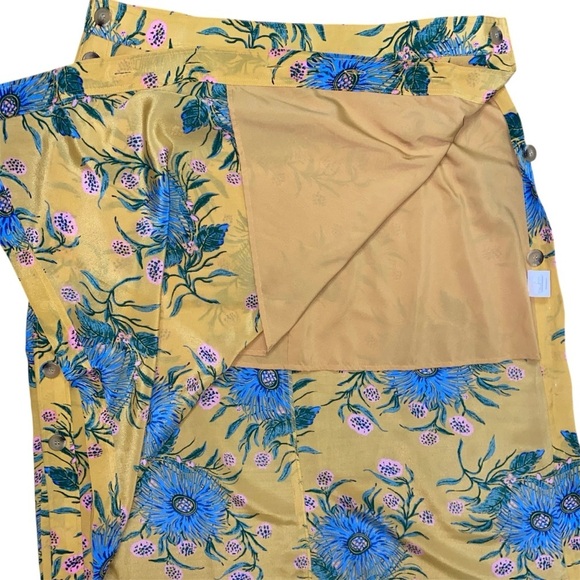 Madewell Women's 100% Silk Side-Button Skirt Painted Blooms 14 Gold Floral Chic - Picture 12 of 14